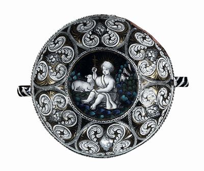 Coppa Potoria in Rame e Smalti Policromi. Atelier Limosino, Francia Probabile XVI Secolo