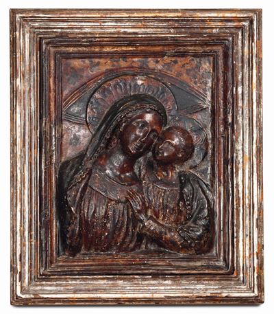 Madonna con Bambino. Cartapesta Policroma. Arte Dell’italia Centro Meridionale del XVII Secolo
