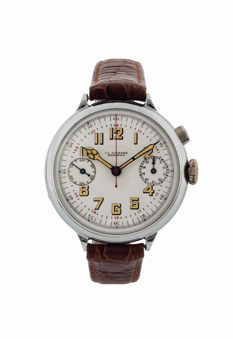 MINERVA, F.L. Loebner Berlin W.9, case No. 345387, movement No. 1383418, rare, large, stainless steel chronograph wristwatch. Made circa 1930  - Auction Watches and Pocket Watches - Cambi Casa d'Aste