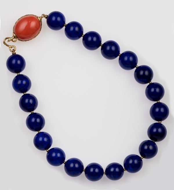 Lapis lazuli and coral necklace