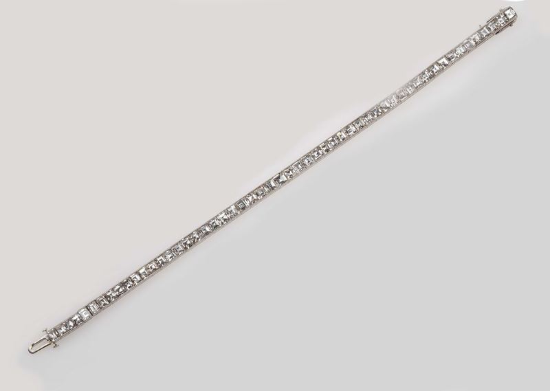 Princess-cut diamond and platinum line bracelet  - Auction Fine Jewels - II - Cambi Casa d'Aste
