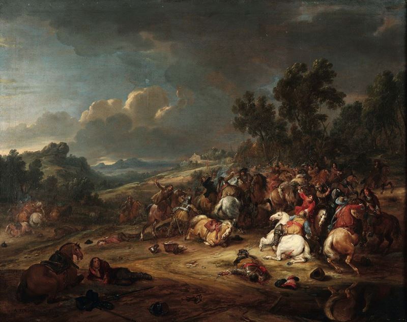 Adam Van Der Meulen (Bruxelles 1632 - Parigi 1690) Scontro di Cavallerie  - Auction Old Masters Paintings - I - Cambi Casa d'Aste