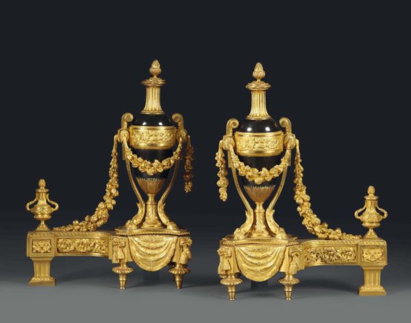 A pair of Napoleon III bronze firedogs, France 19th century