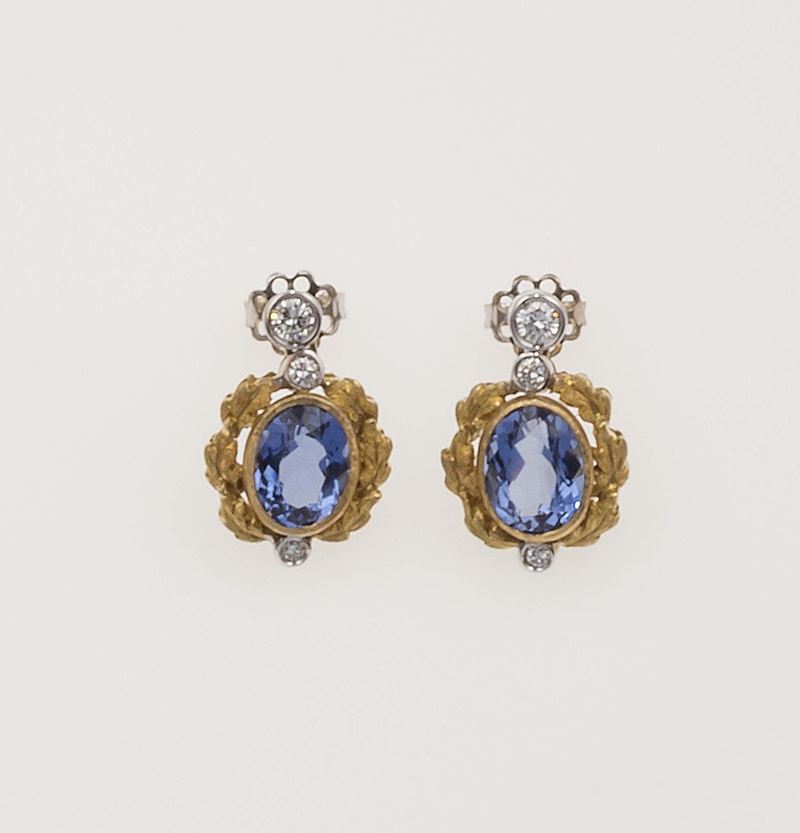 Orecchini con berillo blu (Maxixe) e diamanti  - Asta Vintage, Gioielli e Orologi - Cambi Casa d'Aste