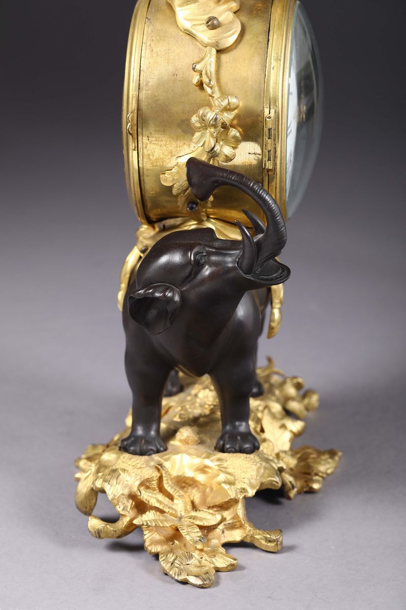 Orologio in Bronzo Dorato con Elefante, Francia, Causard Duroy, XIX Secolo