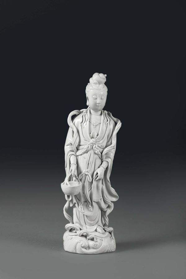 A Guanyin in Blanc de Chine porcelain, China, Qing dynasty 19th century