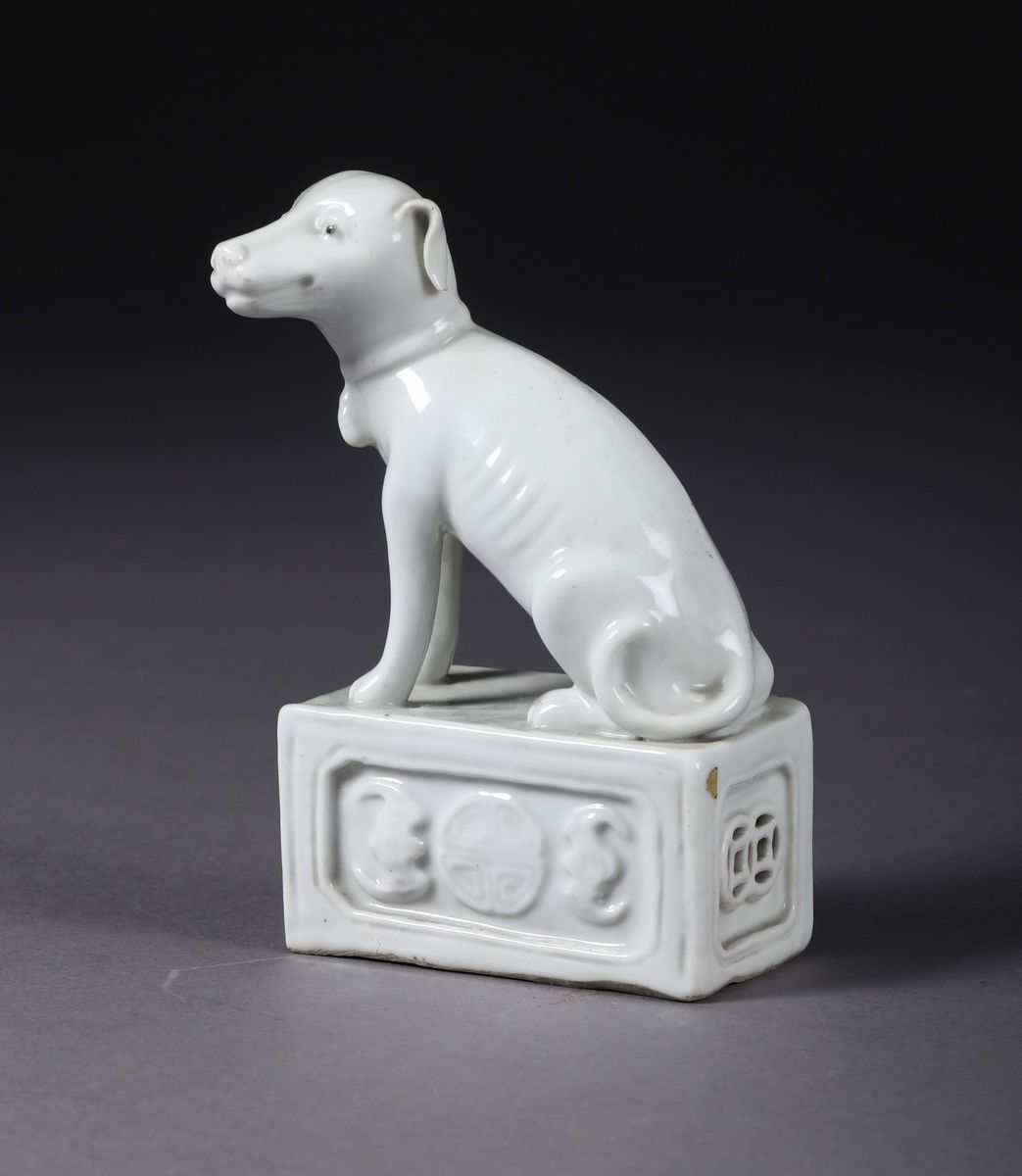 Cagnolino in Porcellana Blanc De Chine, Cina, Dinastia Qing XIX Secolo