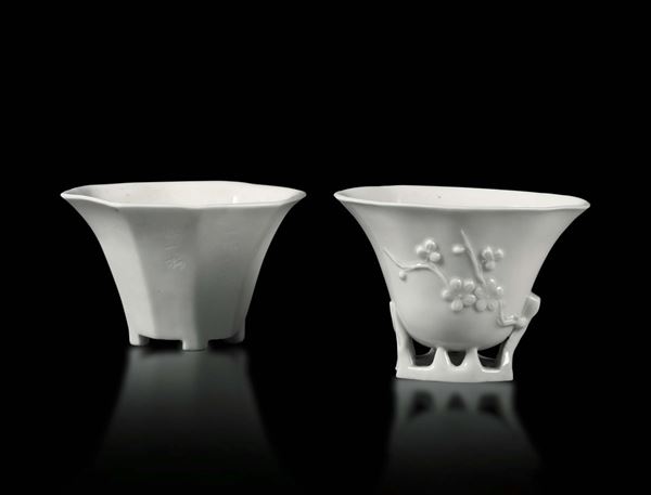 Two drinking cups in Blanc de Chine porcelain, China Qing dynasty, 18th century
