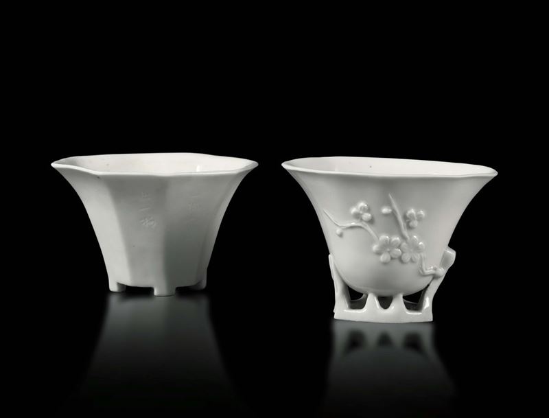 Two drinking cups in Blanc de Chine porcelain, China Qing dynasty, 18th century  - Auction Taste, Furniture and Residences, An Italian Collection - Cambi Casa d'Aste