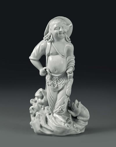 Contadino con Rospo in Porcellana Blanc De Chine, Cina, XX Secolo