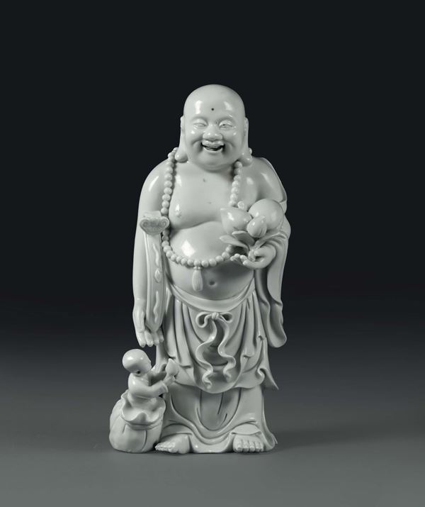 A wise man with necklace in Blanc de Chine porcelain, China, 20th century