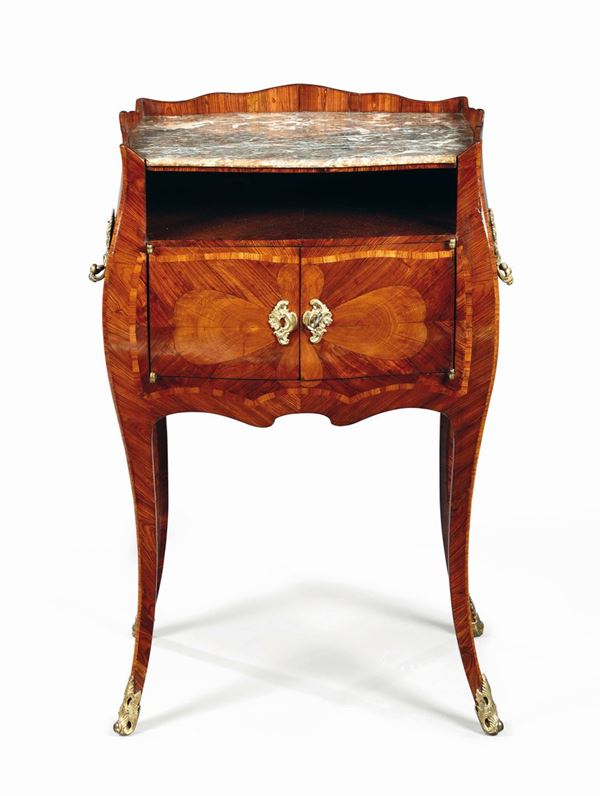 A Louis XV nightstand, veneered and inlaid with a clover motif, Genoa, half of the 18th century