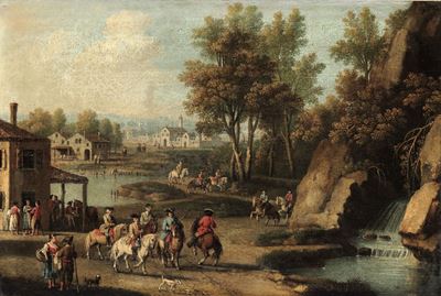 Giovan Battista Cimaroli (1687-1753)paesaggi con Figure e Cavalieri