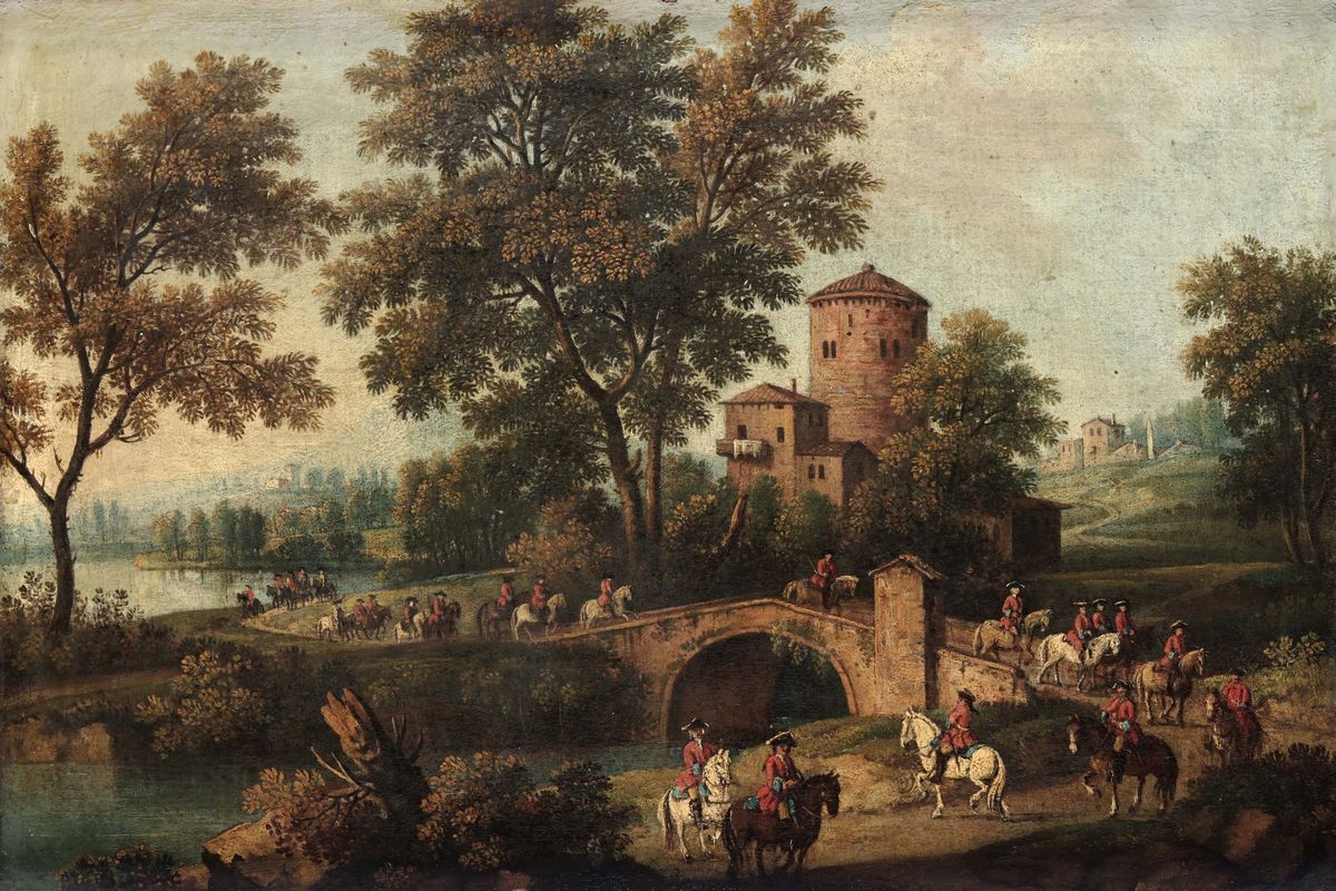 Giovan Battista Cimaroli (1687-1753)paesaggi con Figure e Cavalieri
