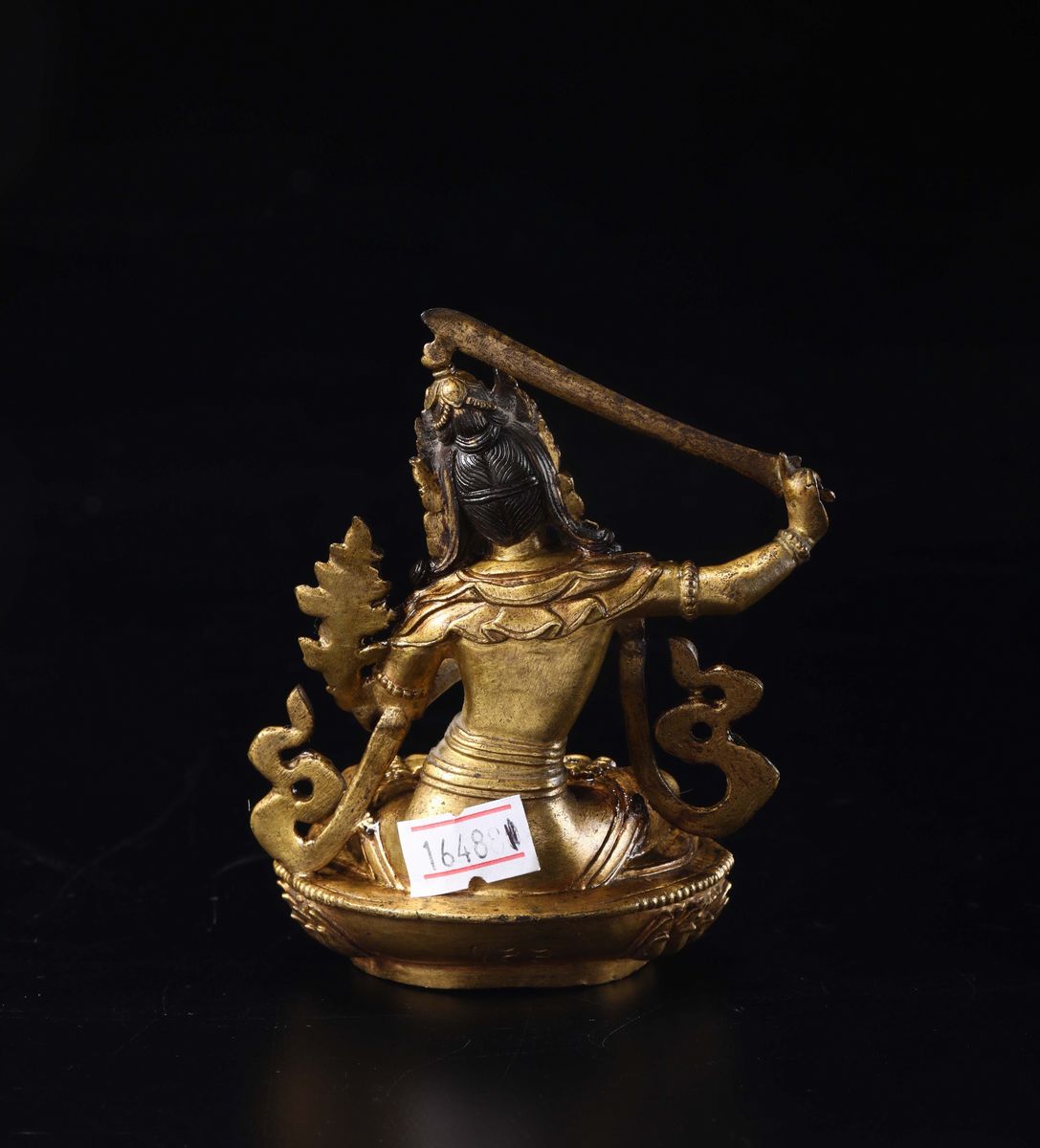 Figura di Manjushri Seduto su Fiore di Loto in Bronzo Dorato, Tibet, XVII Secolo