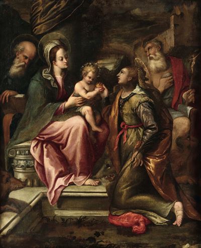 Lavinia Fontana (bologna 1552 - Roma 1614), Attribuito Asacra Famiglia con San Gerolamo e Santa C...