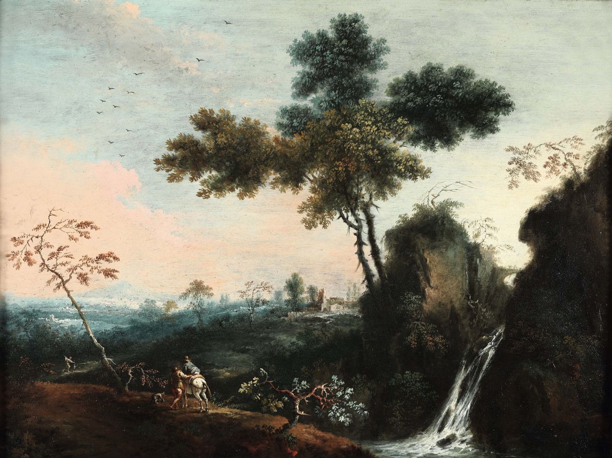 Scipione Cignaroli (milano 1690 - Torino 1753), Attribuito Acoppia di Paesaggi Fluviali con Figur...