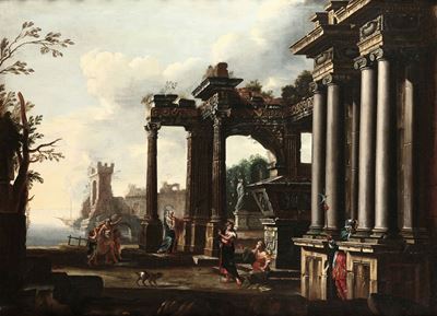 Giovanni Ghisolfi (milano 1623-1683)architetture con Figure in Prossimità della Costa
