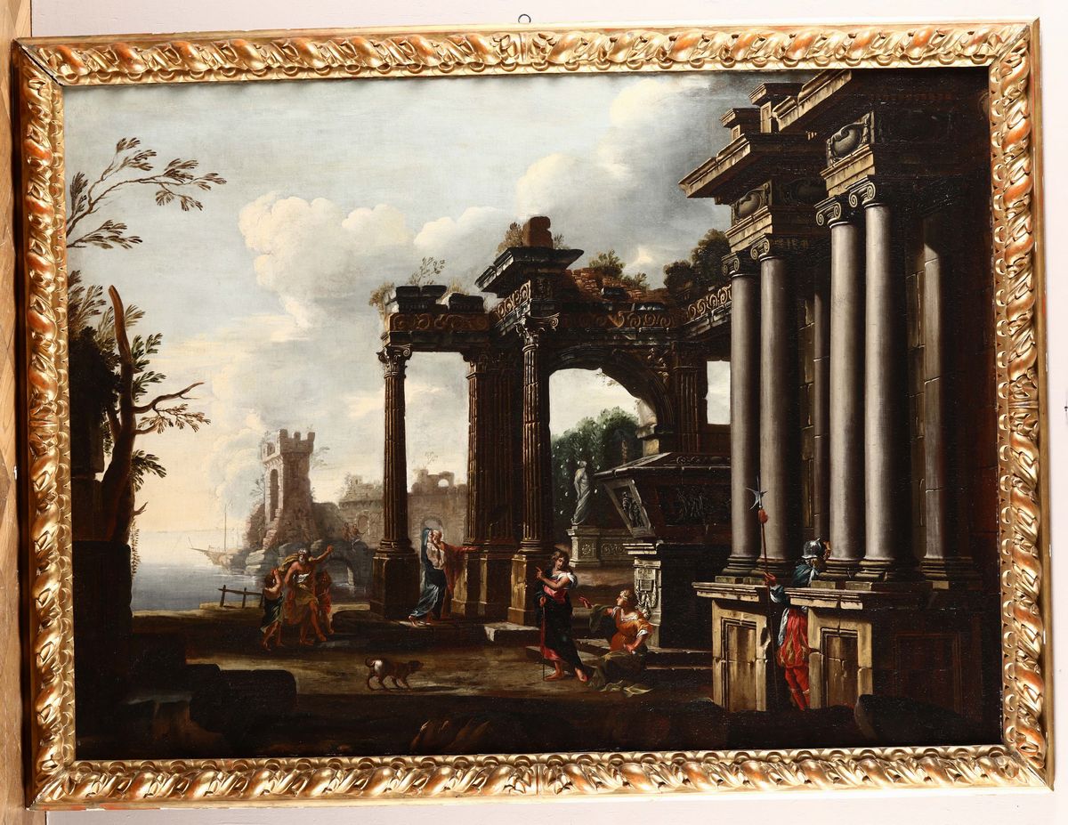 Giovanni Ghisolfi (milano 1623-1683)architetture con Figure in Prossimità della Costa