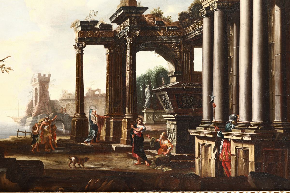 Giovanni Ghisolfi (milano 1623-1683)architetture con Figure in Prossimità della Costa