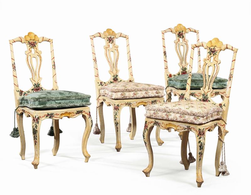 Insieme di quattro sedie laccate, Venezia XVIII secolo  - Asta Gusto, Arredi e Dimore. Una Collezione Italiana - Cambi Casa d'Aste