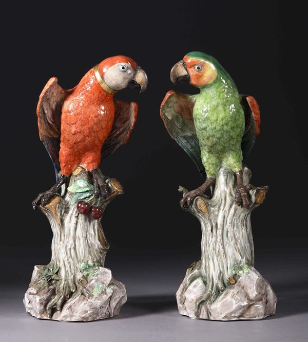 Coppia di pappagalli Meissen, 1900 circa