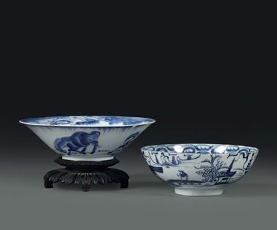 Due Coppette in Porcellana Bianche e Blu, Cina Dinastia Qing, XVIII Secolo