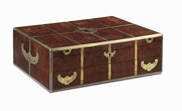A travel chest in mahogany and bronze, England end of the 18th century