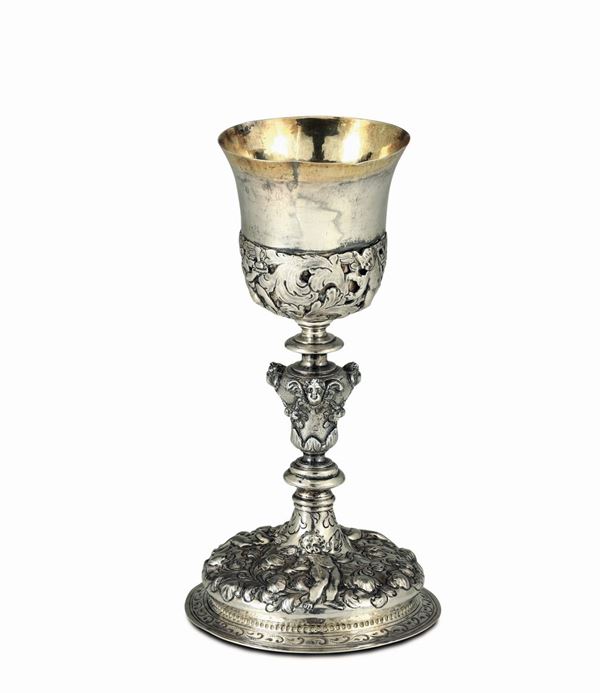 A goblet in embossed and chiselled silver, Venice, 17th century, Angelo Castelli