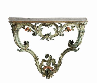 Console a Goccia Luigi XV in Legno Intagliato e Laccato, XVIII Secolo