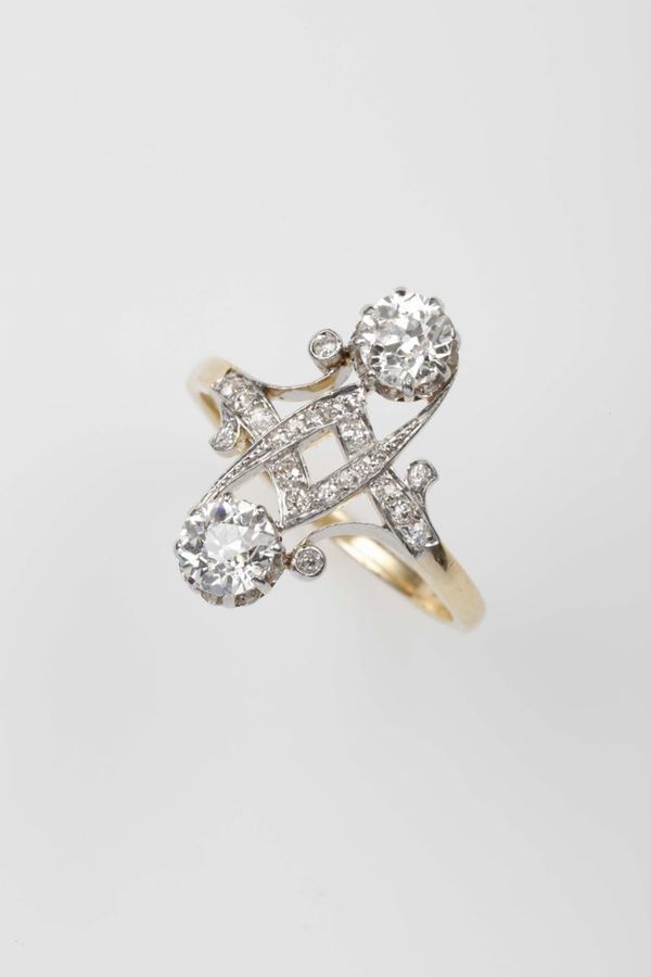 Diamond, gold and platinum ring. Signed Boucheron Paris