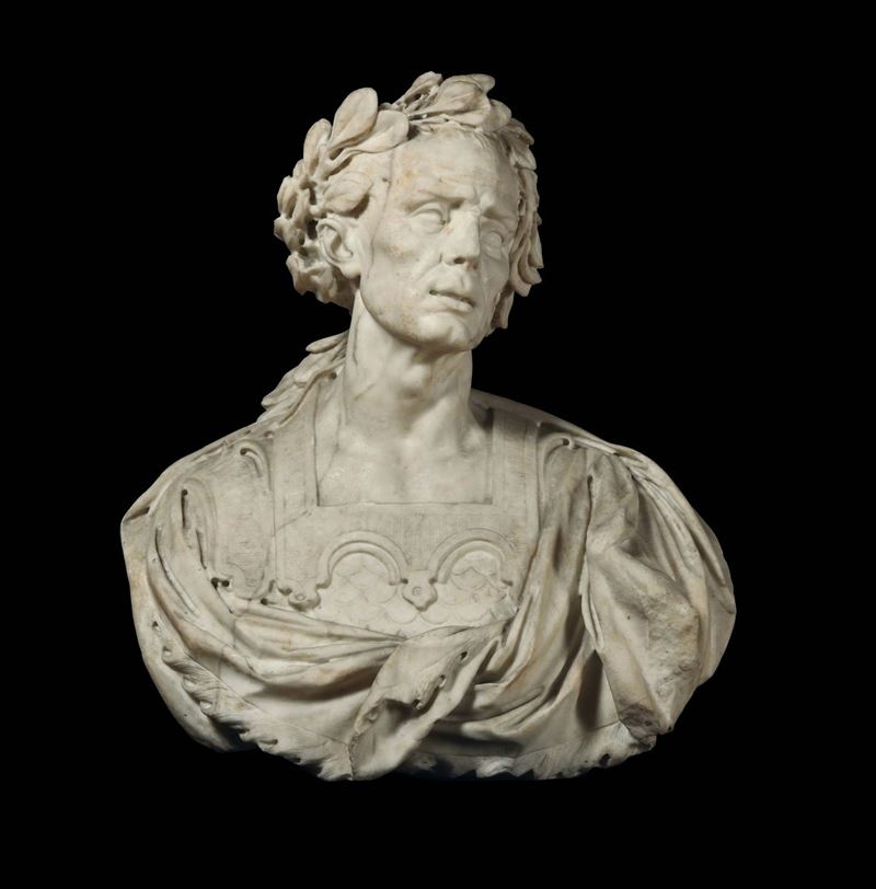 Busto virile in marmo bianco. Arte barocca genovese della prima metà del XVIII secolo  - Asta Scultura e Oggetti d'Arte - Cambi Casa d'Aste