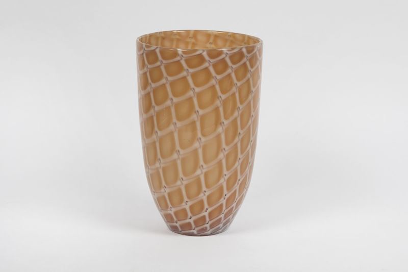 Archimede Seguso, Murano, 1950 ca. A truncated cone-shaped blown glass vase, Losanghe series, internally decorated with quadrangular tiles. Bibliography:U. Franzoi, a cura di, I vetri di Archimede Seguso, Catalogo della mostra (Venezia, Palazzo Ducale 22 Giugno - 30 Settembre 1991), Venezia 1991, pp. 92-93  - Auction Murano '900 - II - Cambi Casa d'Aste