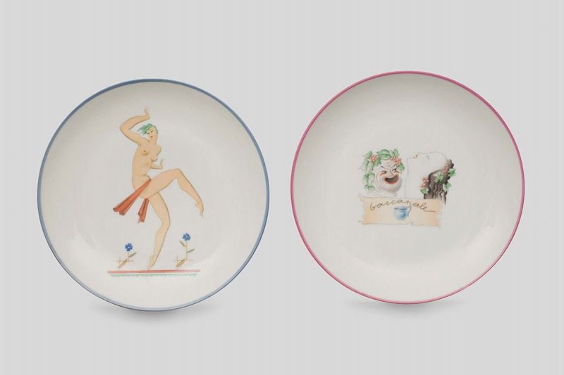 Richard Ginori, 1930 ca. A pair of plates depicting Bacchanal scenes  - Auction 20th Century Decorative Arts - I - Cambi Casa d'Aste
