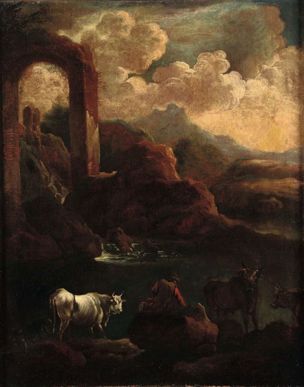 Pieter Mulier detto il Tempesta (Haarlem 1637 - Milano 1701), bottega di Paesaggio con armenti
