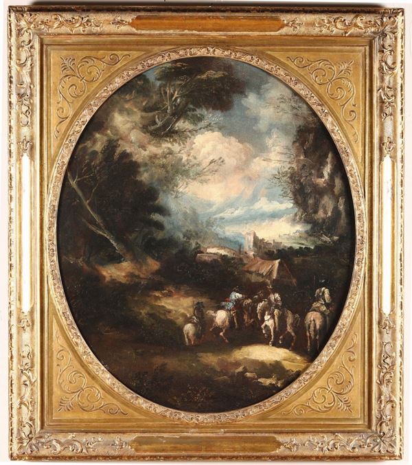 Antonio Maria Marini (1668-1725) Armigeri in un paesaggio Cavalieri in un paesaggio