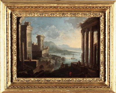 Orazio Grevenbroeck (parigi 1670-1743)paesaggio Costiero con Figure e Rovine