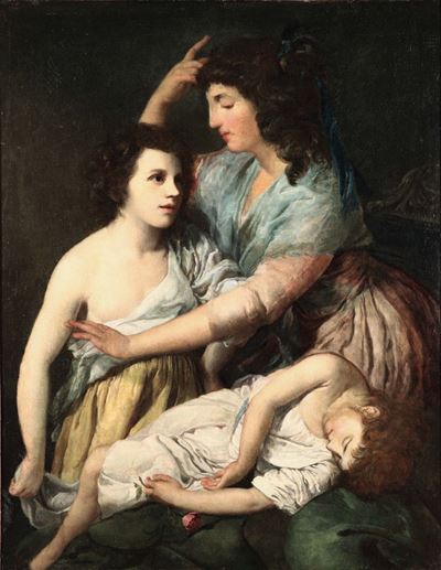 Scuola della Fine del XVII Secolofigura Femminile con Due Bambini