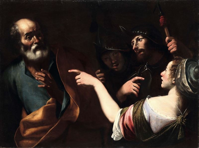 Mattia Preti (Taverna 1613 - La Valletta 1699), bottega di Negazione di Pietro  - Auction Old Masters Paintings - I - Cambi Casa d'Aste