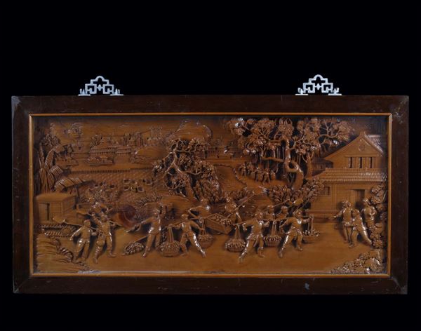 A carved wood panel depicting the start of the Great Proletarian Cultural Revolution, China, 20th cen [..]