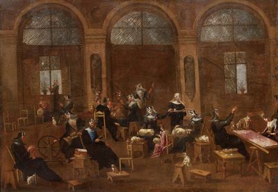 Alessandro Magnasco (genova 1667-1749)interno di Convento, con Suore al Lavoro