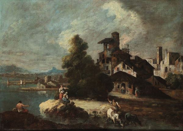 Giuseppe Zais (Forno di Canale 1709 - Treviso 1784) Coppia di paesaggi con figure