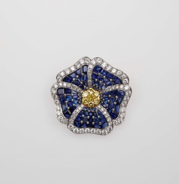 Sapphire and diamond Flower brooch