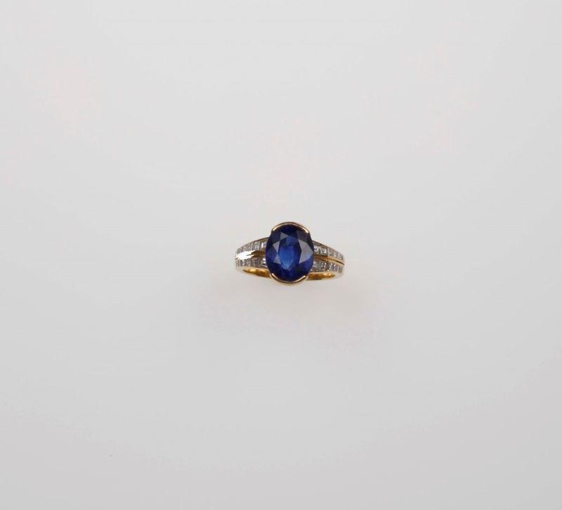 Sapphire and diamond ring. Indications of heating  - Auction Fine Jewels - II - Cambi Casa d'Aste