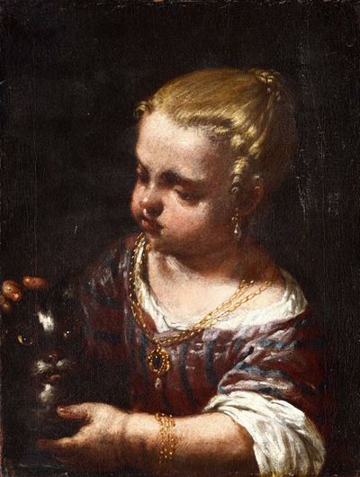 Scuola Veneta del XVIII Secoloritratto di Bambina con Gatto