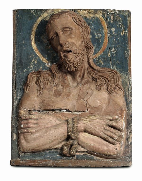 Ecce Homo, rilievo polimaterico in terracotta e stucco policromo. Arte rinascimentale, Lombardia, seconda metà del XV secolo
