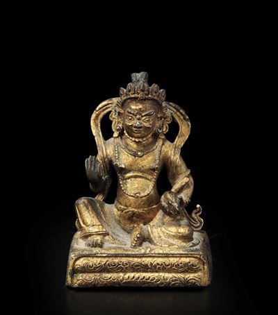 Piccola Figura di Sita-jambhala in Bronzo Dorato, Tibet, Fine XVII Secolo