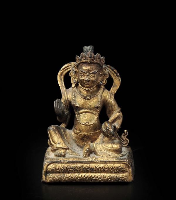 Piccola figura di Sita-Jambhala in bronzo dorato, Tibet, fine XVII secolo