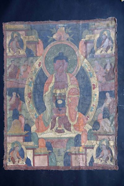 Due Tanka su Seta a Divinità Centrale, Tibet, XIX Secolo