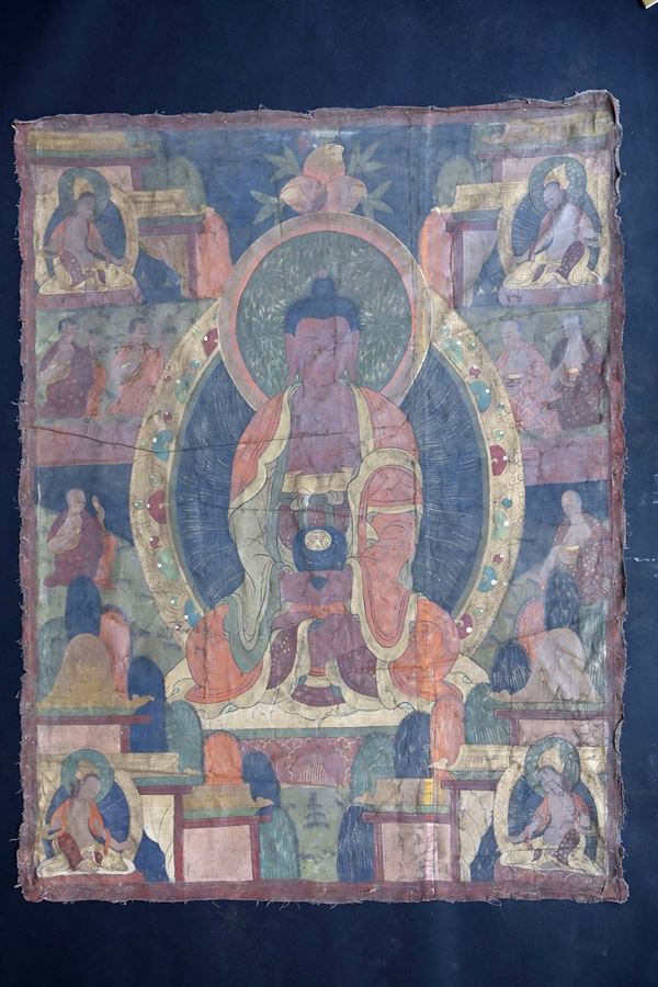 Due tanka su seta a divinità centrale, Tibet, XIX secolo